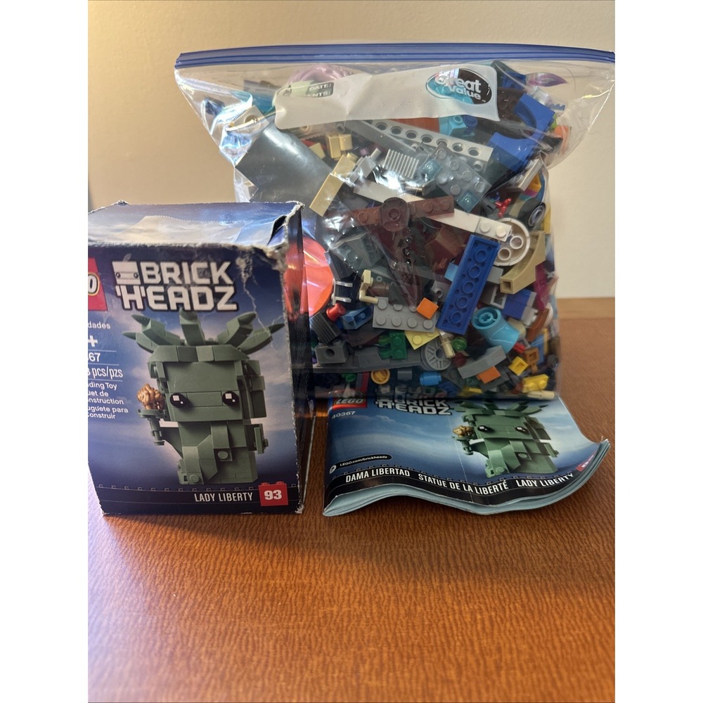 Lady Liberty Lego Brick Head With Instructions And 2.5 Pounds Of Loose Legos